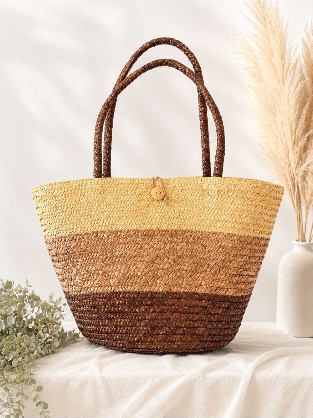 Boho Straw Tote Bag – Large Woven Beach & Market Carryall